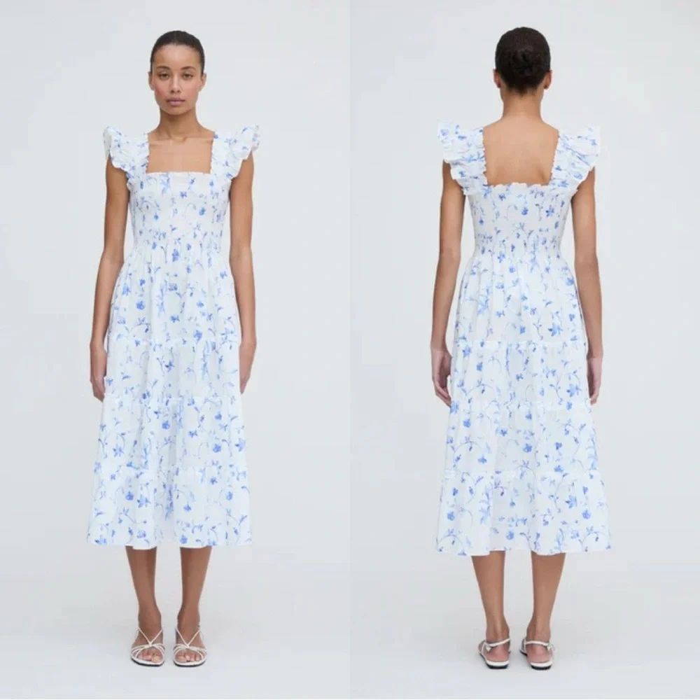 Hill House White Ellie Nap Dress Blue Botanica Smock Floral grad bump friendly - Picture 10 of 16
